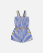 Sleeveless Seersucker Romper Blue And White Striped | Deux par Deux | Jenni Kidz