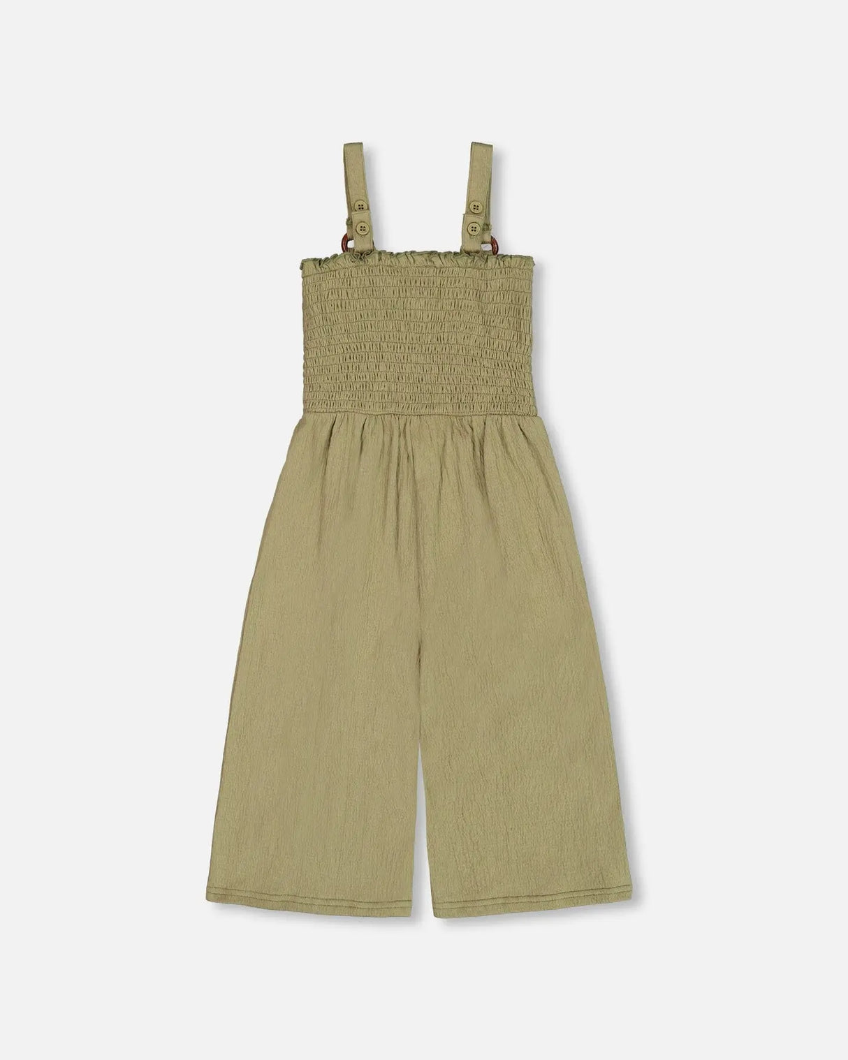 Smocked Crinkle Jersey Jumpsuit Olive Green | Deux par Deux | Jenni Kidz