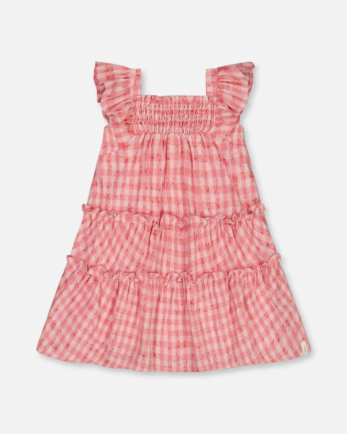 Smocked Layered Dress With Frill Sleeve Checked Pink | Deux par Deux | Jenni Kidz