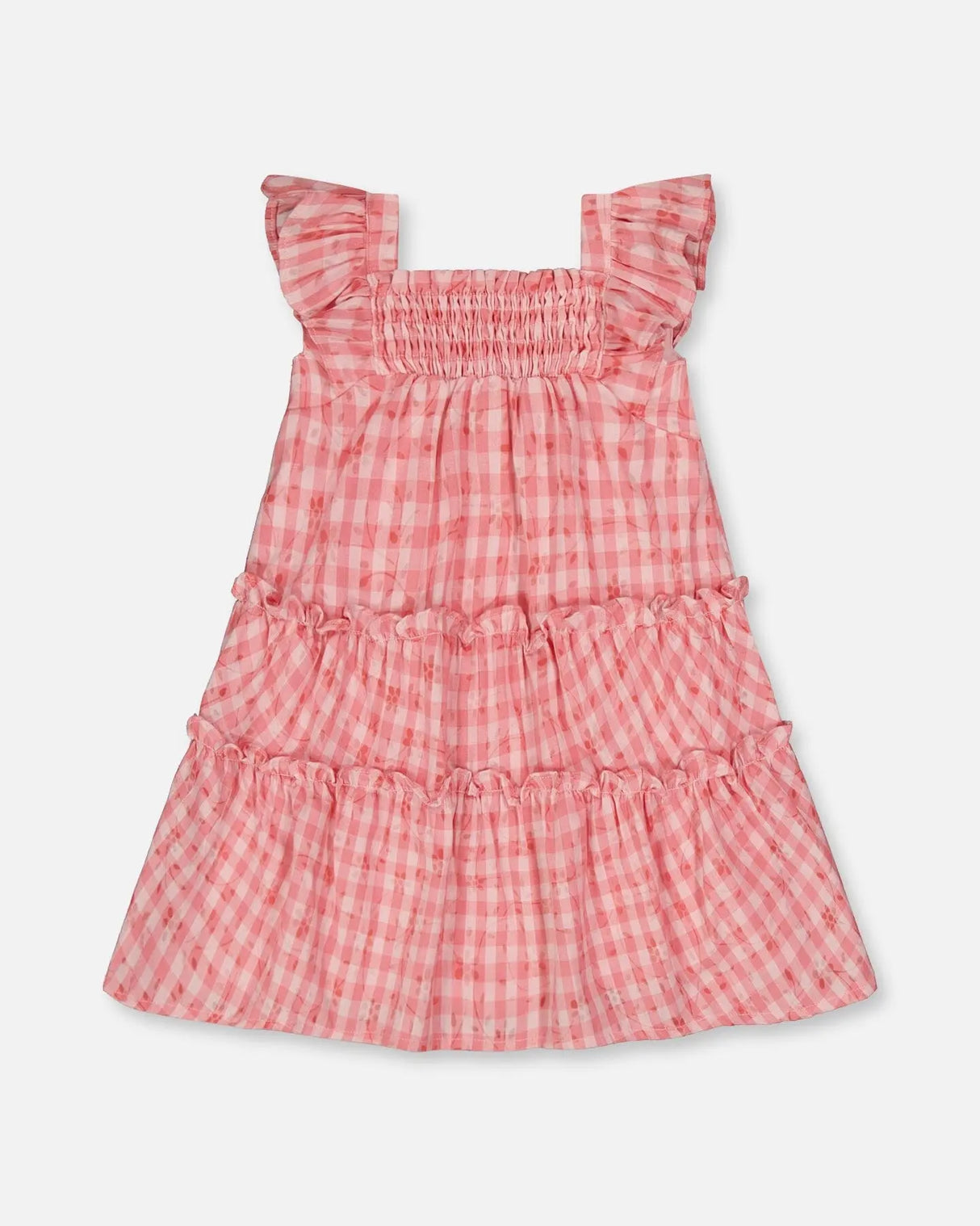 Smocked Layered Dress With Frill Sleeve Checked Pink | Deux par Deux | Jenni Kidz