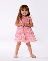 Smocked Layered Dress With Frill Sleeve Checked Pink | Deux par Deux | Jenni Kidz