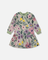 Stretch Fleece Dress Sage Floral | Deux par Deux | Jenni Kidz