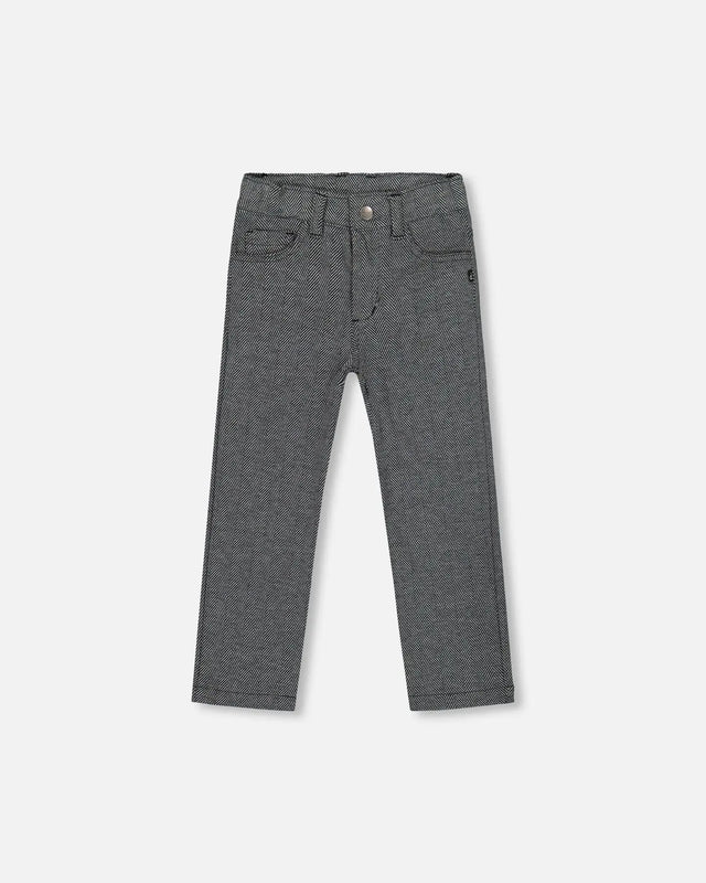 Stretch Jacquard Pants Grey Herringbone | Deux par Deux | Jenni Kidz