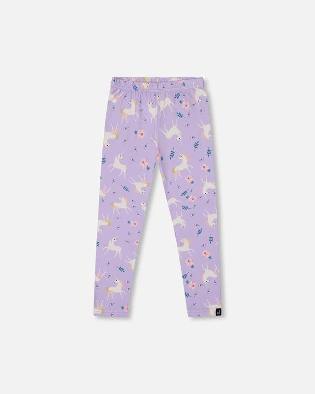 Stretch Jersey Leggings Lilac Unicorn Print | Deux par Deux | Jenni Kidz