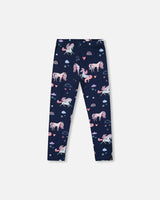 Stretch Jersey Leggings Navy Unicorn Print | Deux par Deux | Jenni Kidz