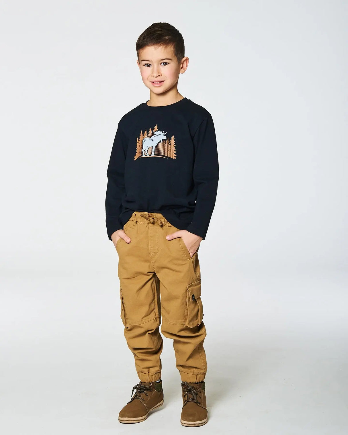 Stretch Twill Cargo Jogger Pants Dark Beige | Deux par Deux | Jenni Kidz