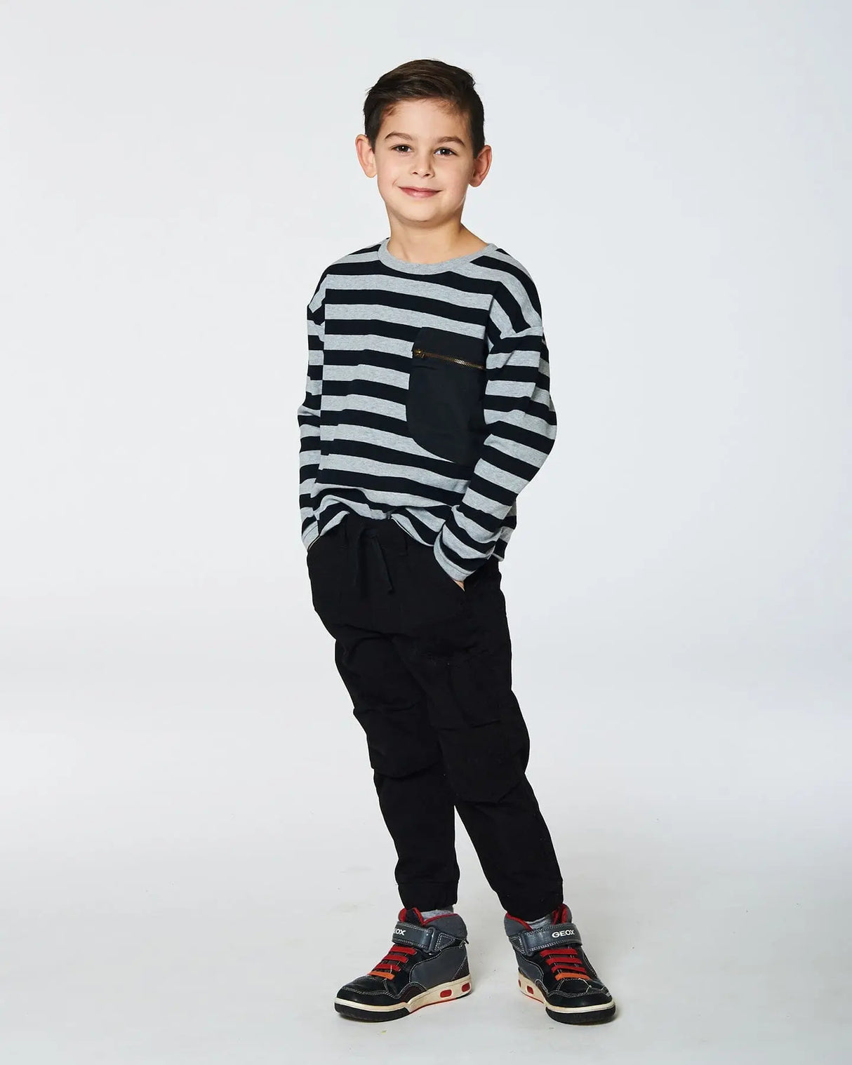 Striped Rib T-Shirt Black | Deux par Deux | Jenni Kidz