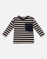 Striped Rib T-Shirt Navy | Deux par Deux | Jenni Kidz