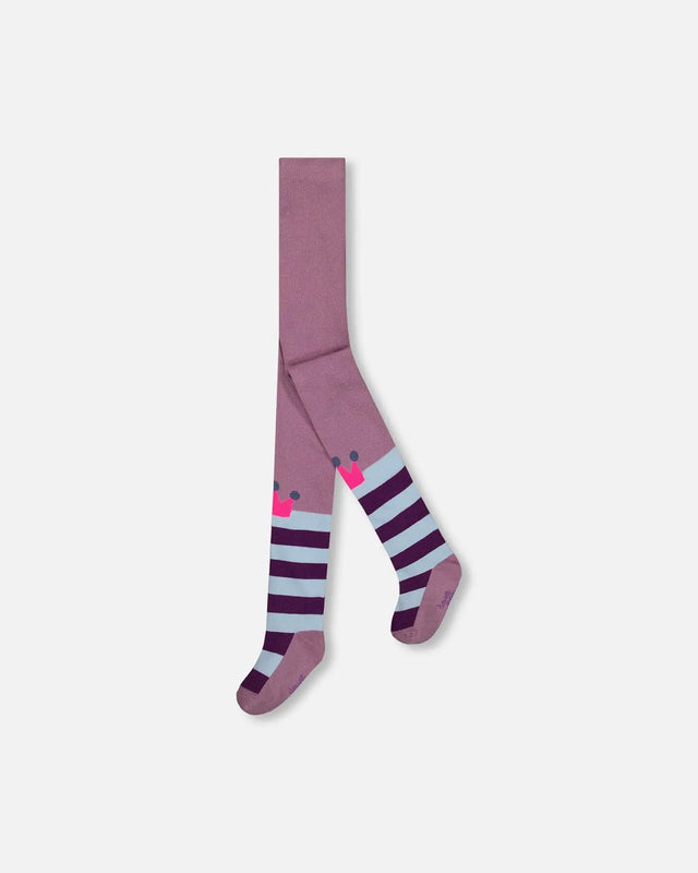 Striped Tights With Crown Knees Mauve | Deux par Deux | Jenni Kidz