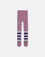 Striped Tights With Crown Knees Mauve | Deux par Deux | Jenni Kidz