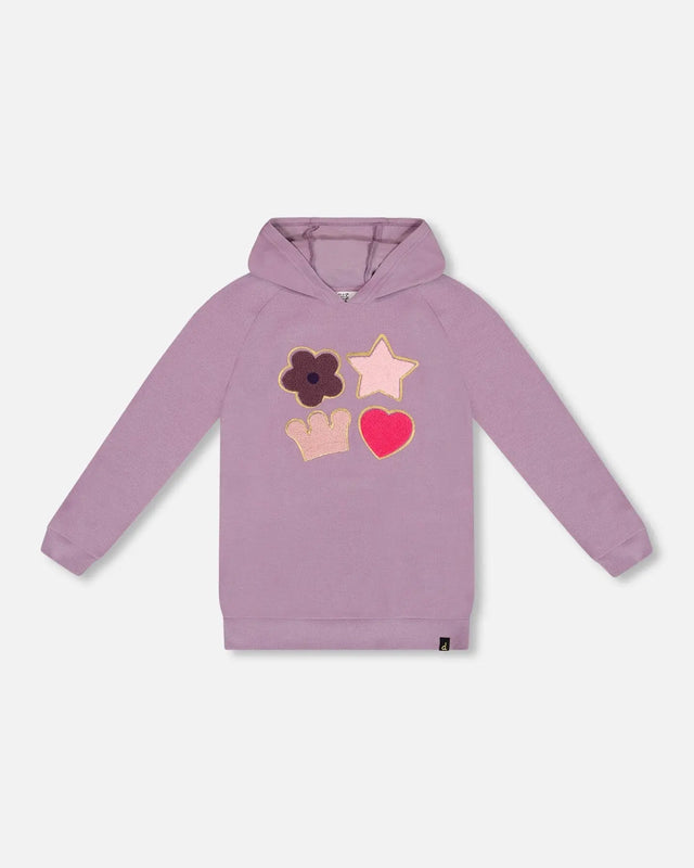 Super Soft Brushed Jersey Hooded Tunic With Appliques Lavender | Deux par Deux | Jenni Kidz