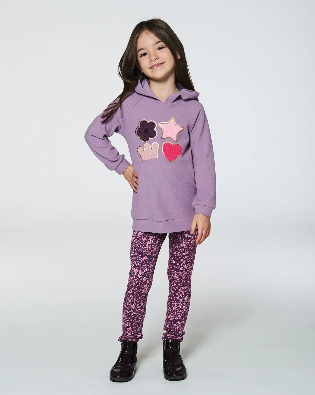 Super Soft Brushed Jersey Hooded Tunic With Appliques Lavender | Deux par Deux | Jenni Kidz