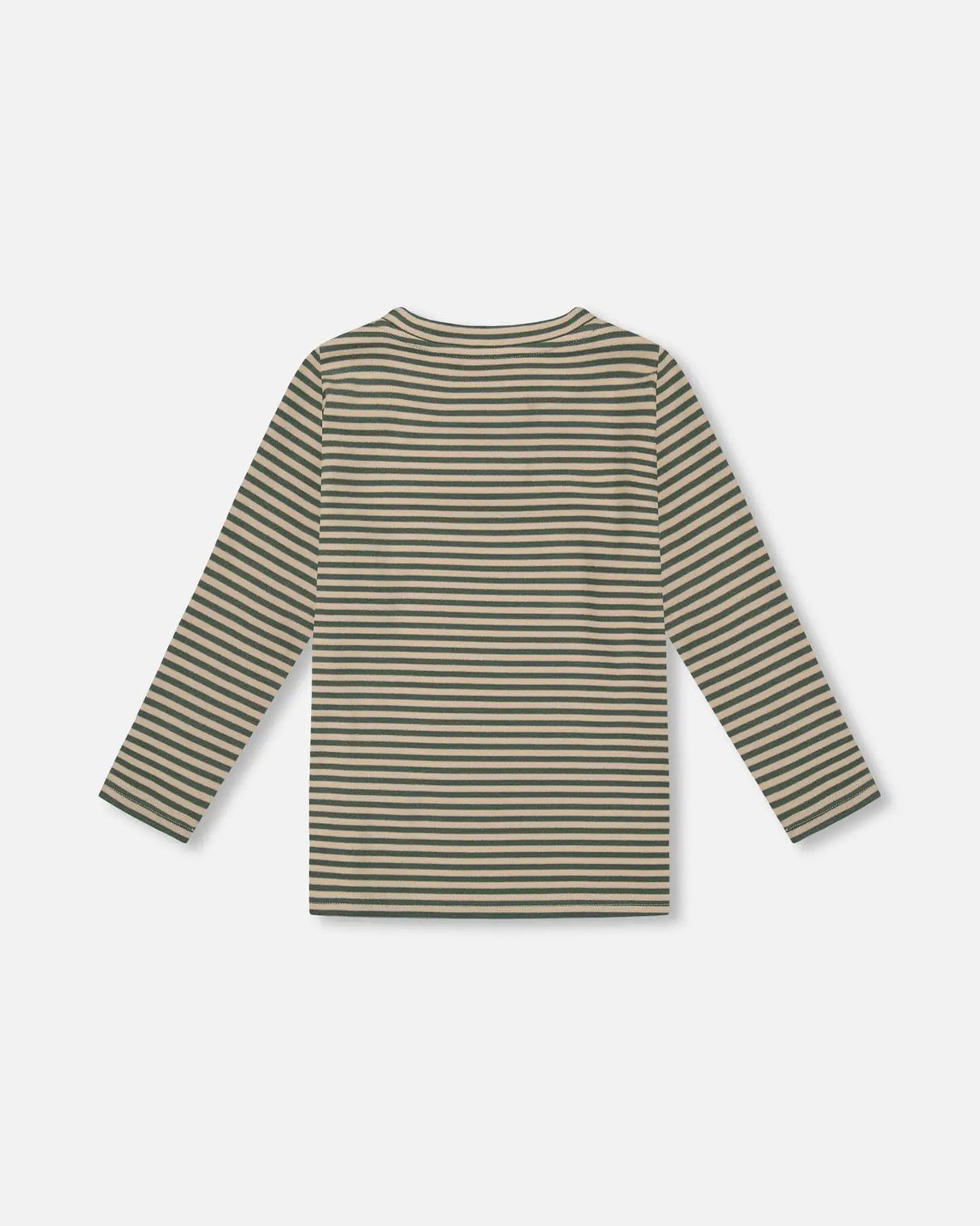 Super Soft Striped T-Shirt With Print Green And Beige | Deux par Deux | Jenni Kidz