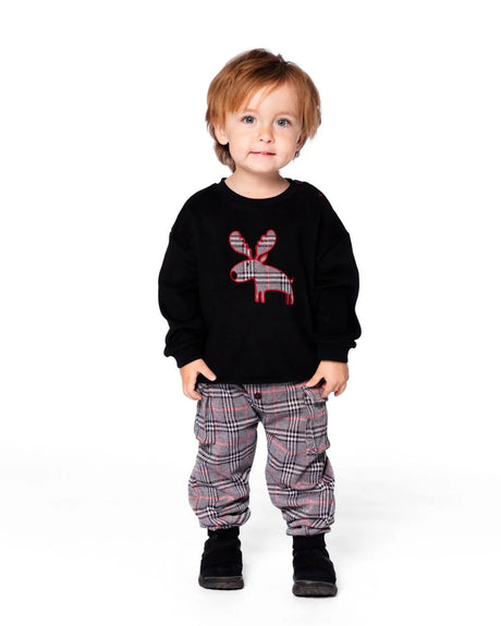 Sweater And Cargo Pants Set Black With Moose Applique | Deux par Deux | Jenni Kidz