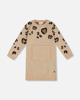 Sweater Dress With Heart Jacquard Beige Mix | Deux par Deux | Jenni Kidz