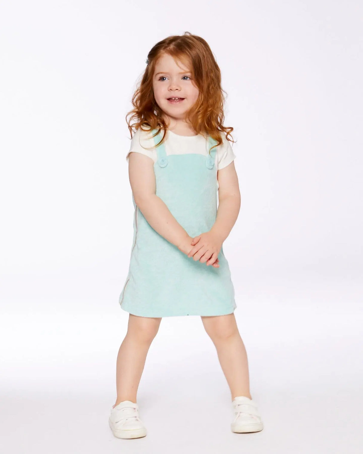 Terry Cloth Dress Turquoise And Off-White | Deux par Deux | Jenni Kidz