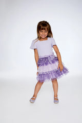 Textured Knit Dress With Mesh Skirt Lavender | Deux par Deux | Jenni Kidz