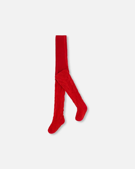 Tights With Bow Jacquard Red | Deux par Deux | Jenni Kidz