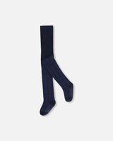 Tonal Jacquard Tights Navy | Deux par Deux | Jenni Kidz