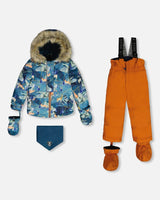 Two Piece Baby Snowsuit Burnt Orange With Printed Animal And Glaciers | Deux par Deux | Jenni Kidz