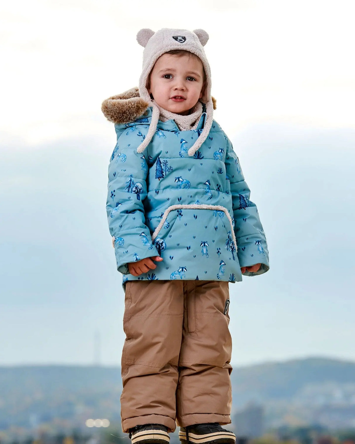 Two Piece Baby Snowsuit Sage Printed Racoons | Deux par Deux | Jenni Kidz