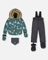 Two Piece Baby Snowsuit Sage Printed Wolves And Dark Grey | Deux par Deux | Jenni Kidz