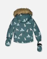 Two Piece Baby Snowsuit Sage Printed Wolves And Dark Grey | Deux par Deux | Jenni Kidz