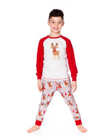 Two-Piece Organic Cotton Pajama Set Beige Reindeer Print | Deux par Deux | Jenni Kidz