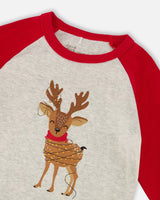 Two-Piece Organic Cotton Pajama Set Beige Reindeer Print | Deux par Deux | Jenni Kidz