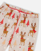 Two-Piece Organic Cotton Pajama Set Beige Reindeer Print | Deux par Deux | Jenni Kidz