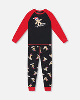 Two-Piece Organic Cotton Pajama Set Black Cookie Print | Deux par Deux | Jenni Kidz
