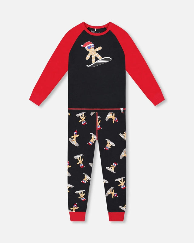 Two-Piece Organic Cotton Pajama Set Black Cookie Print | Deux par Deux | Jenni Kidz