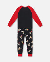 Two-Piece Organic Cotton Pajama Set Black Cookie Print | Deux par Deux | Jenni Kidz