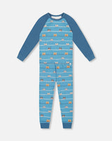 Two-Piece Organic Cotton Pajama Set Blue Dog Print | Deux par Deux | Jenni Kidz