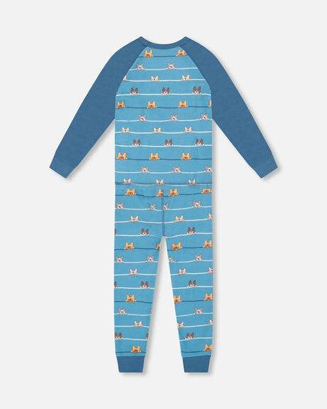Two-Piece Organic Cotton Pajama Set Blue Dog Print | Deux par Deux | Jenni Kidz