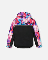 Back of jacket with storm flap and faux-fur hood, kids winter suit.