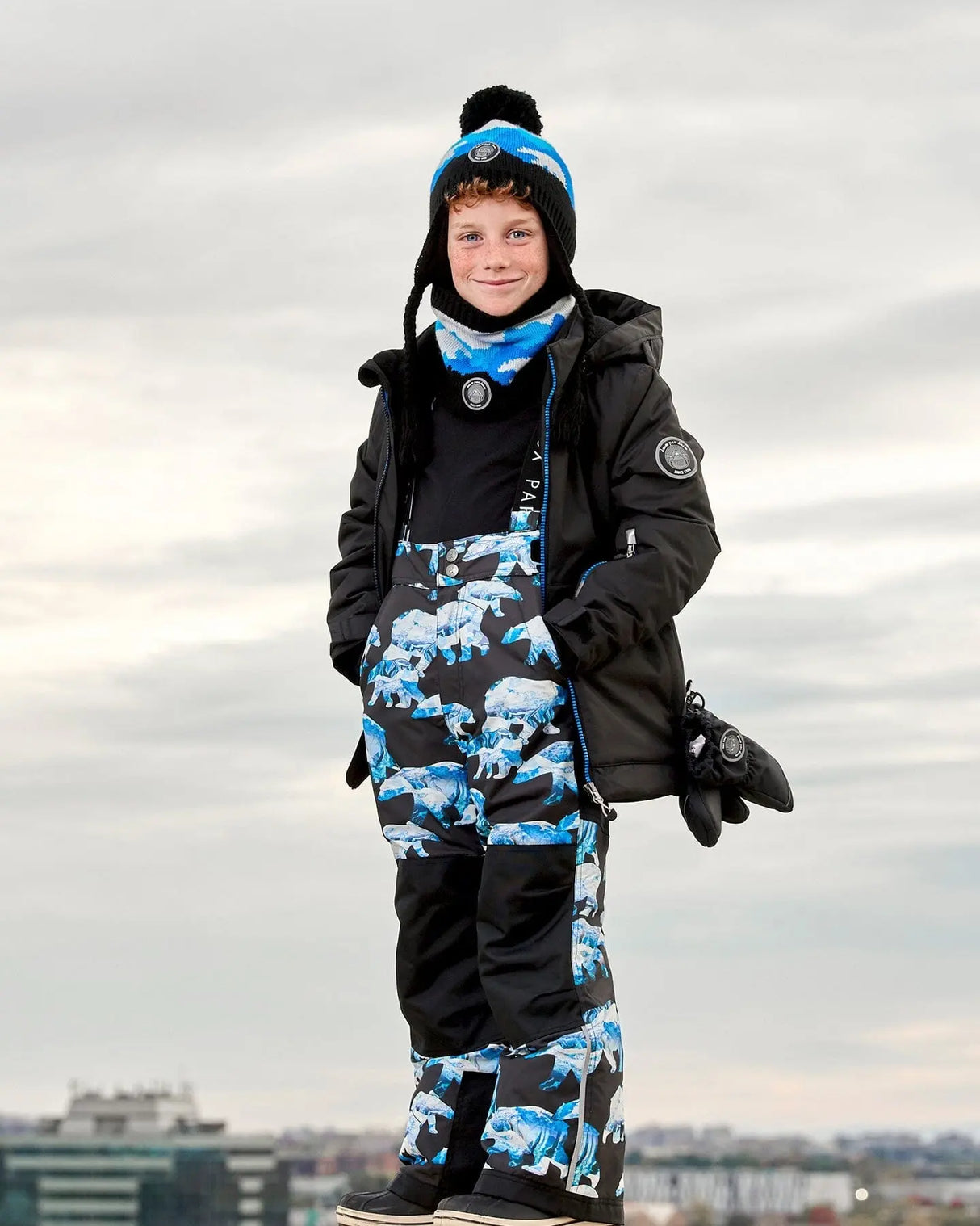 Two Piece Snowsuit Black Printed Blue Bears | Deux par Deux | Jenni Kidz