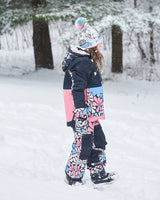 Two Piece Snowsuit Black Printed Retro Flowers | Deux par Deux | Jenni Kidz