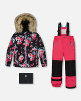 Two Piece Snowsuit Black Printed Rose With Fuschia Pink | Deux par Deux | Jenni Kidz