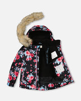 Two Piece Snowsuit Black Printed Rose With Fuschia Pink | Deux par Deux | Jenni Kidz