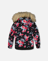 Two Piece Snowsuit Black Printed Rose With Fuschia Pink | Deux par Deux | Jenni Kidz