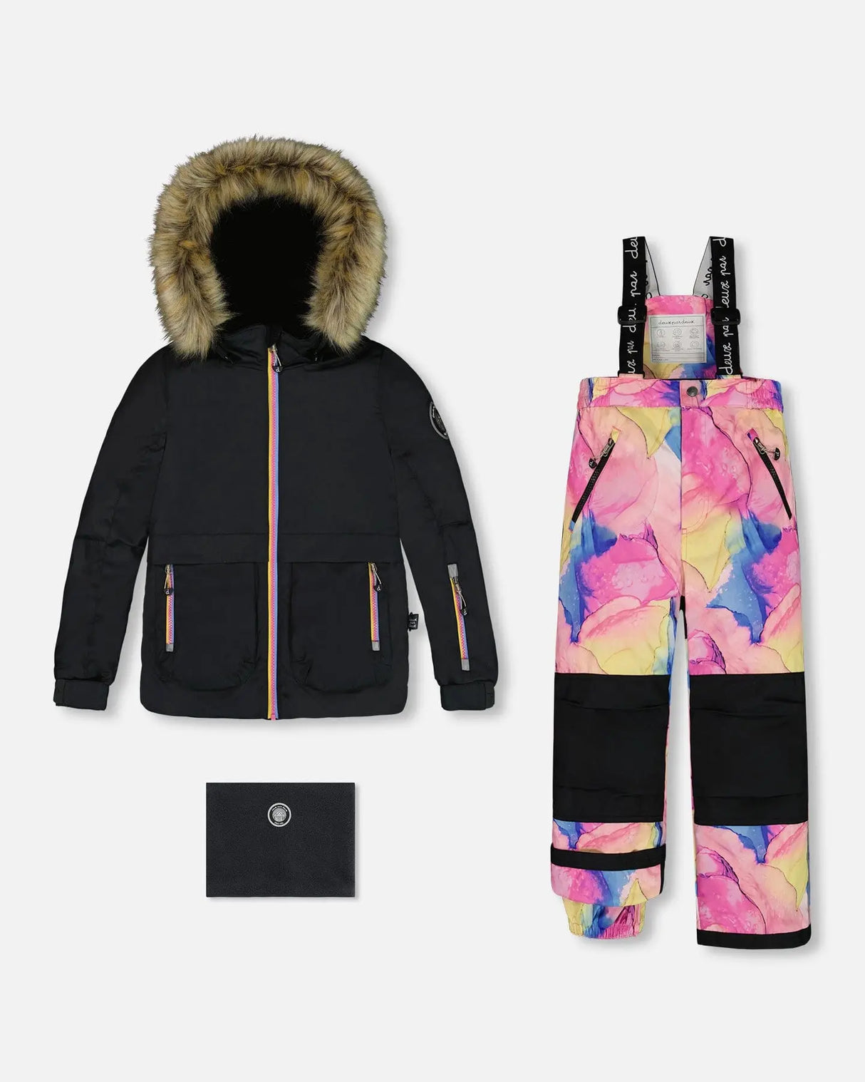 Two Piece Snowsuit Black With Printed Multicolor | Deux par Deux | Jenni Kidz