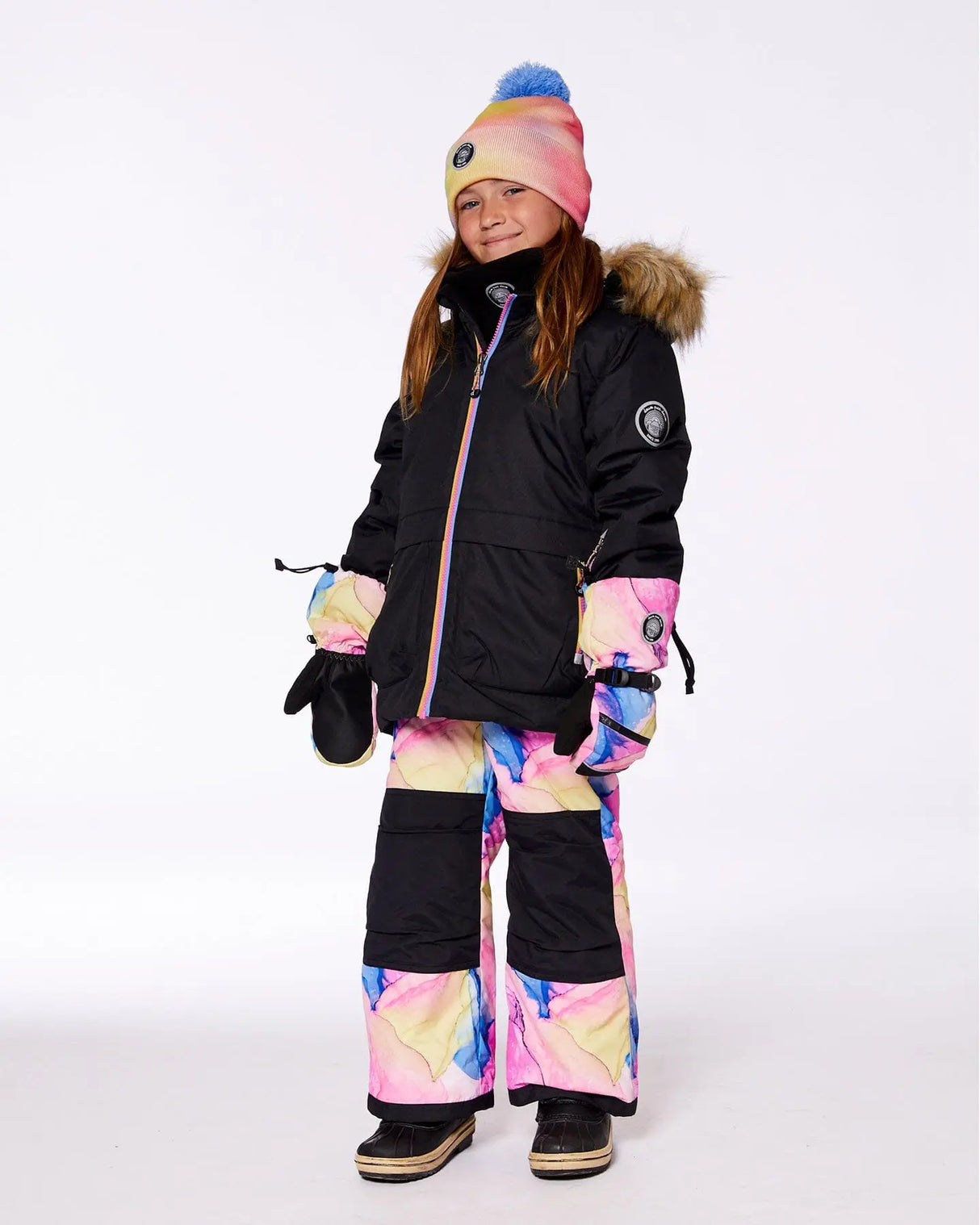 Two Piece Snowsuit Black With Printed Multicolor | Deux par Deux | Jenni Kidz