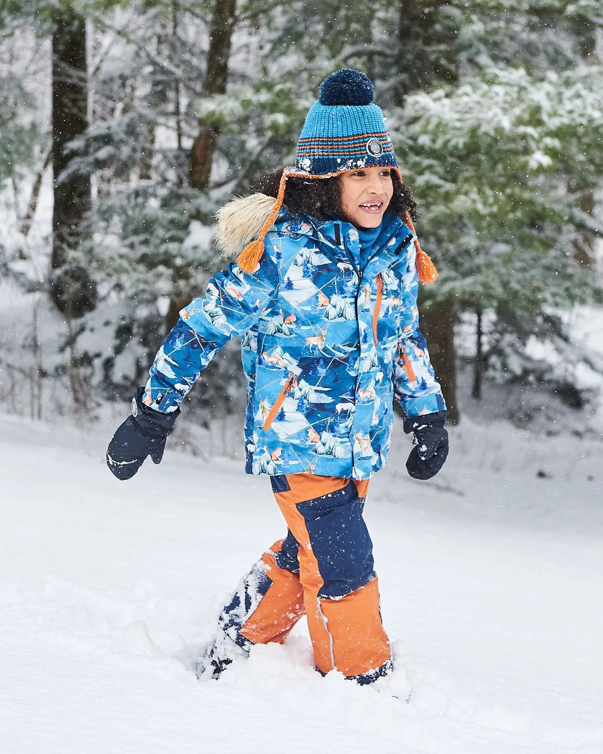 Two Piece Snowsuit Burnt Orange With Printed Animals And Glaciers | Deux par Deux | Jenni Kidz