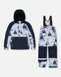 Two Piece Snowsuit Navy Blue Watercolor Pine Print | Deux par Deux | Jenni Kidz