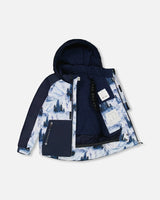 Two Piece Snowsuit Navy Blue Watercolor Pine Print | Deux par Deux | Jenni Kidz