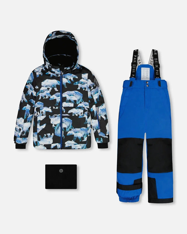 Two Piece Snowsuit Printed Bears And Royal Blue | Deux par Deux | Jenni Kidz