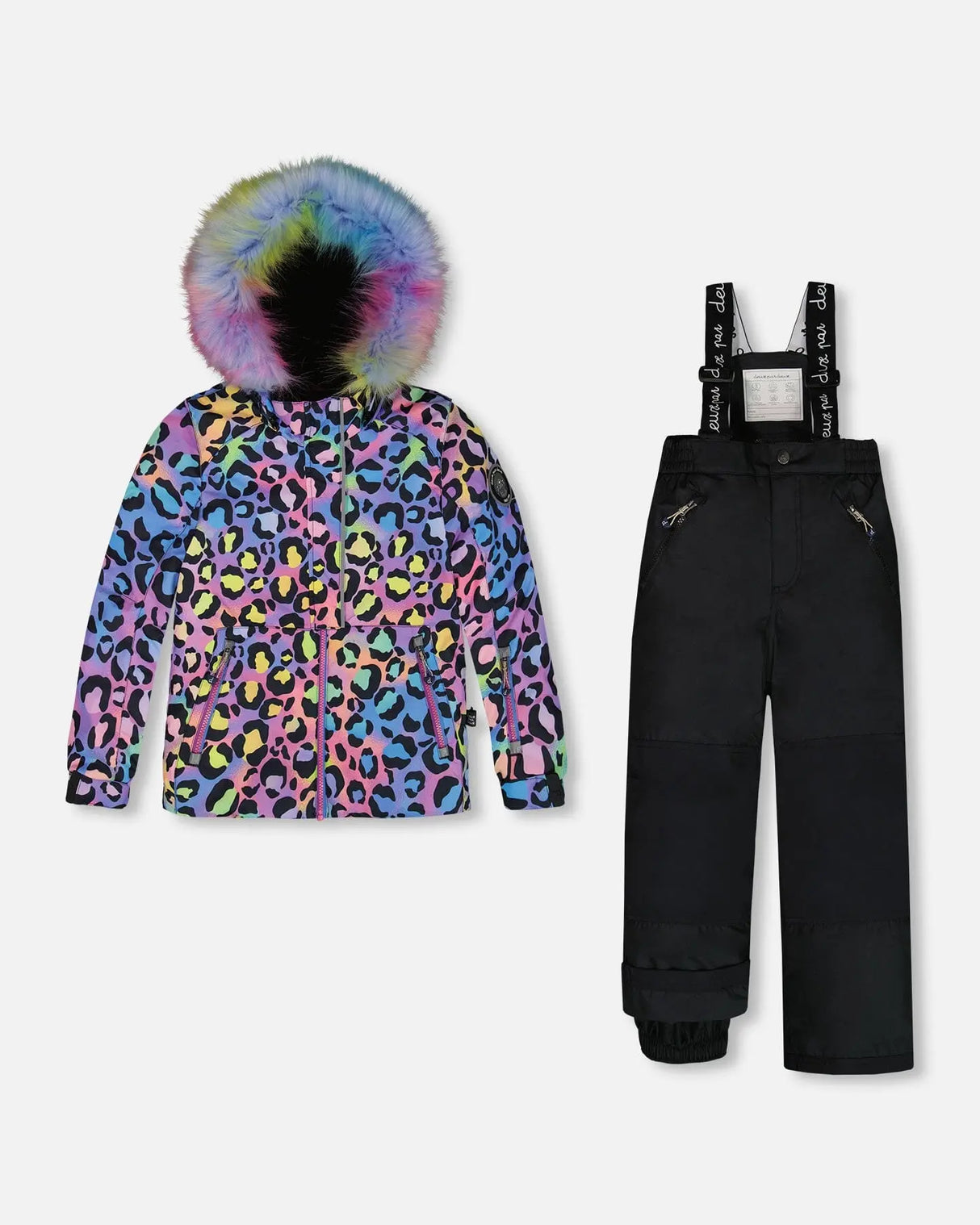 Two Piece Snowsuit Printed Rainbow Leopard And Black | Deux par Deux | Jenni Kidz