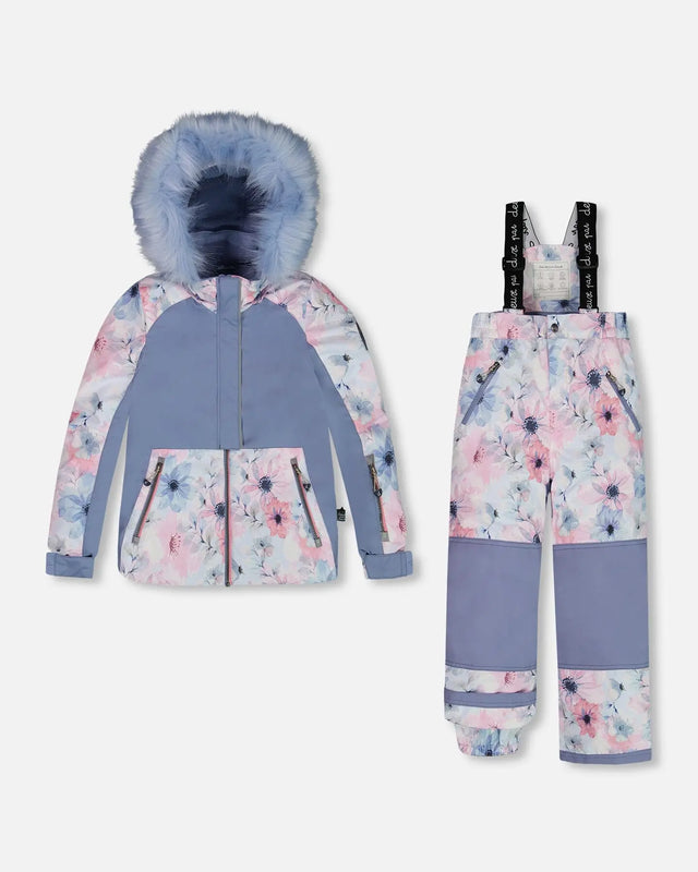 Two Piece Snowsuit Printed Watercolor Blue Flowers | Deux par Deux | Jenni Kidz