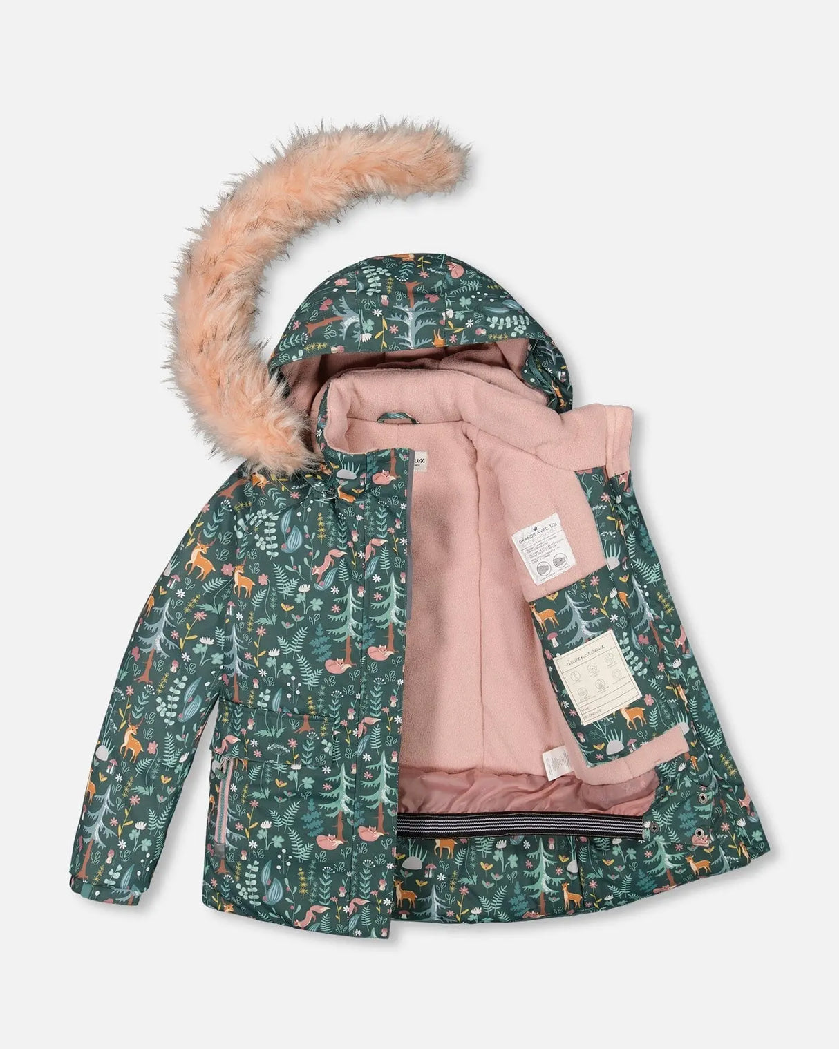 Two Piece Snowsuit Silver Pink Printed Woodland Animals | Deux par Deux | Jenni Kidz